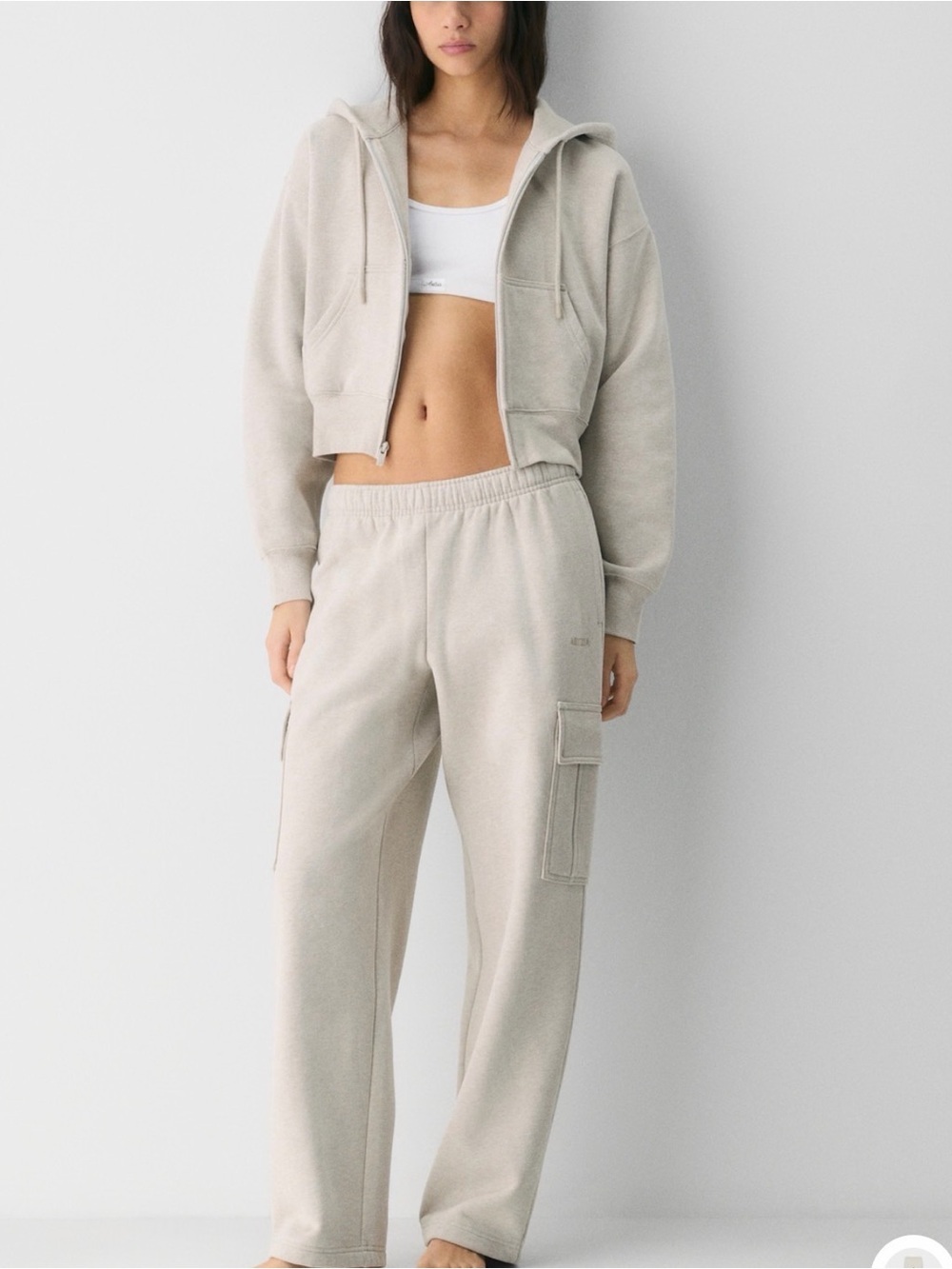 TNA Cozy Fleece Mega Cargo Pants in Heather Ecru